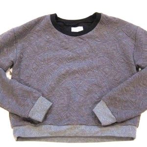 Lucca Couture Crew Neck Embroidered Texture Boxy Sweatshirt in Gray & Black sz M